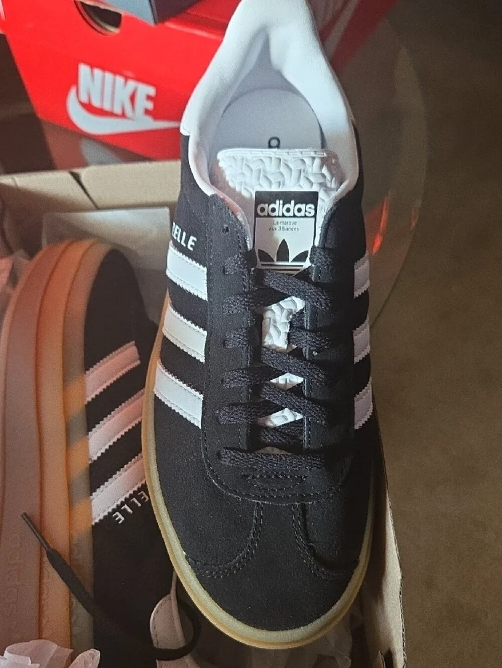adidas Black & White Gazelle with Gum Sole